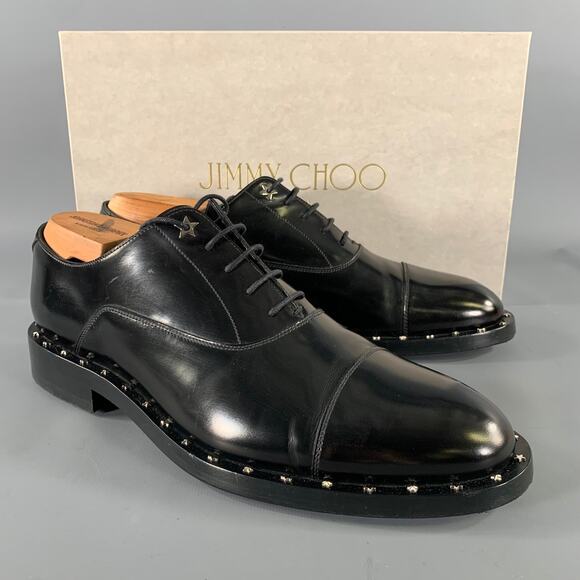 JIMMY CHOO Size 8 Black Studded Leather Cap Toe Lace Up Shoes main image 7